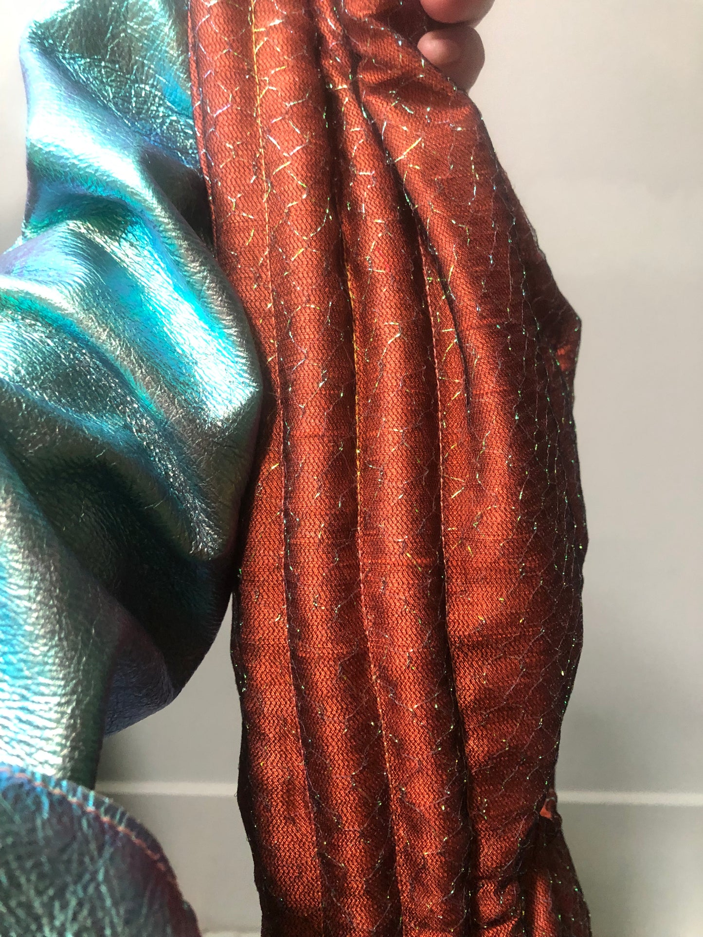 Zero left: Orange siren scale (metallic silk) — Deep Pressure Therapy | Cooling Compression Shark