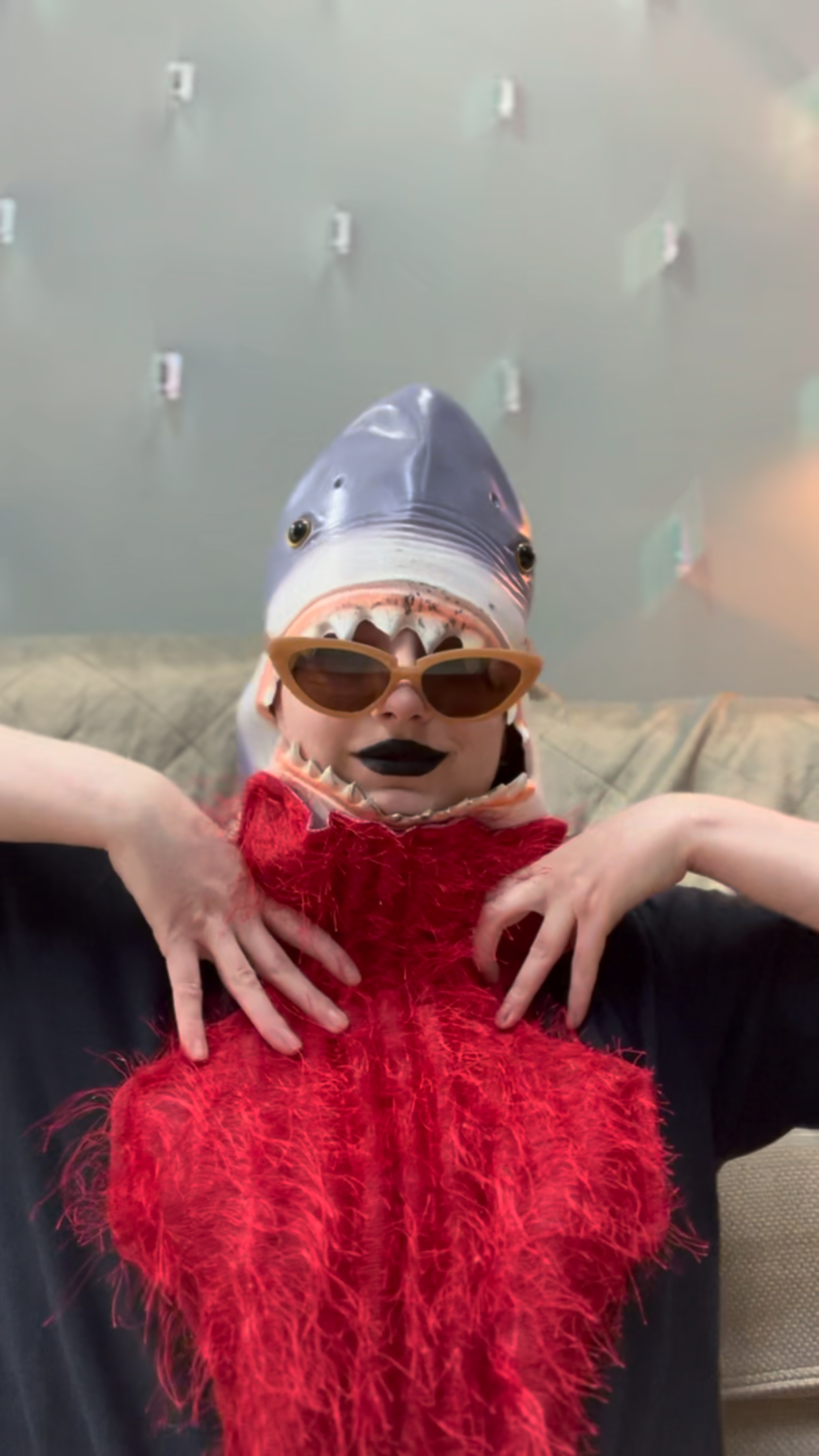 Zero left: Red flame scallop (FEATHERED silk/poly)— Deep Pressure Therapy | Cooling Compression Shark